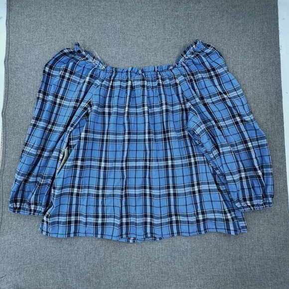 Brand New! St Johns Bay Peasant Top Blue Plaid Size OX Cotton & Rayon MSRP: $50 - Picture 8 of 9